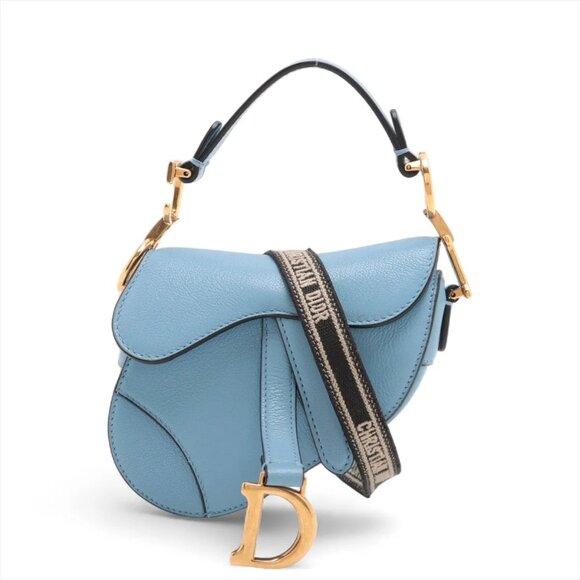 Dior Handbags - Christian Dior Saddle Bag Leather 2 Way Handbag Blue